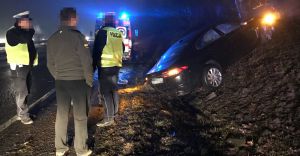[ZDJĘCIA] Jaguar wpadł na drzewo. Kierowca trafił do szpitala