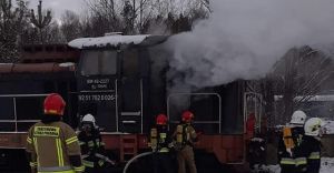 Pożar lokomotywy na stacji towarowej Zabrzeg-Czarnolesie - 13.01.2021