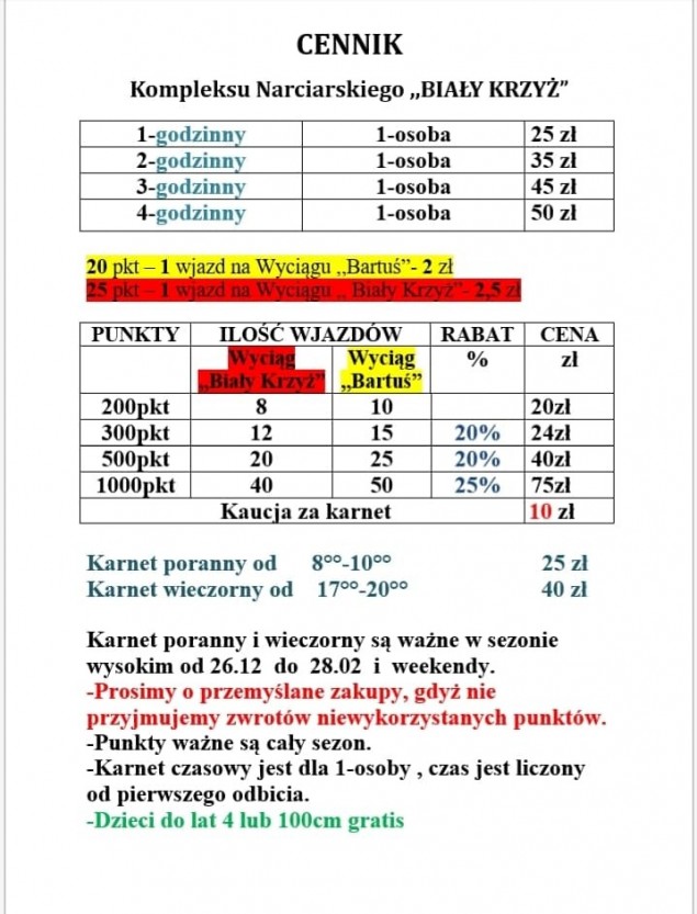 cennik biały krzyż