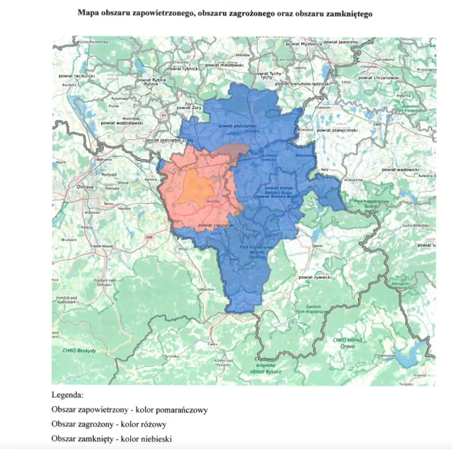 Mapa obszaru zapowietrzonego, obszaru zagrożonego oraz obszaru zamkniętego