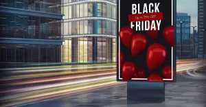 black friday billboard city night 3d rendering