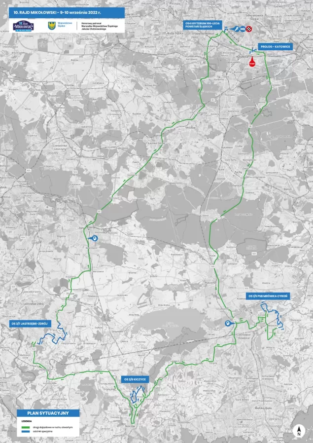 Rajd Śląska 2022 - mapa oesów oraz dojazdów - sobota, 10 września