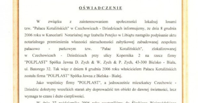 Pałac Kotulińskich ma właściciela