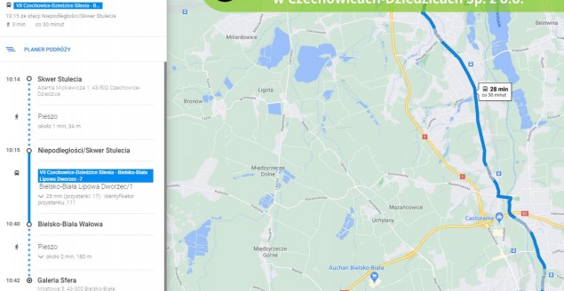 Podróż autobusami czechowickiego PKM zaplanujesz w Google Transit