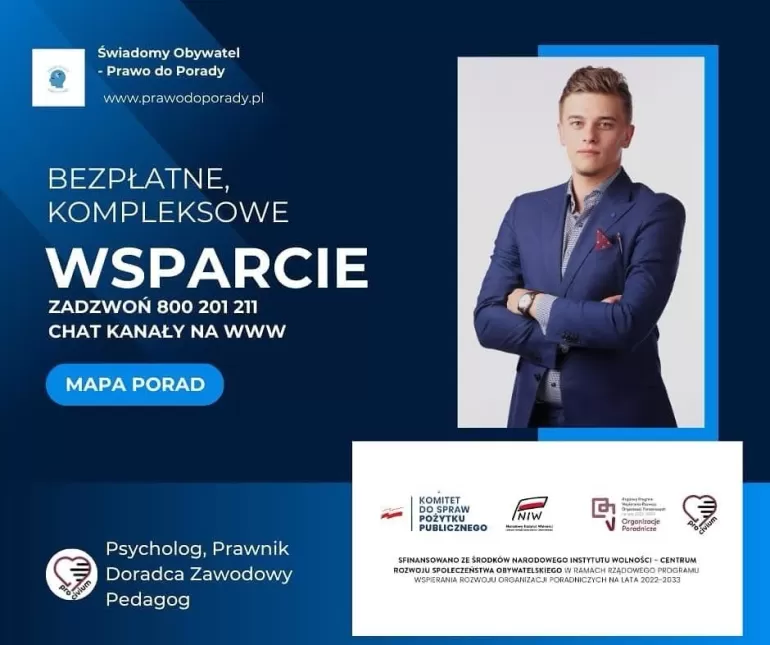 Można skorzystać z bezpłatnej pomocy prawnika, psychologa, pedagoga i innych