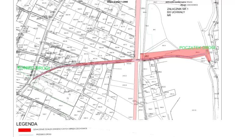 Fragment ulicy Dębowej, który został włączony do kategorii dróg gminnych