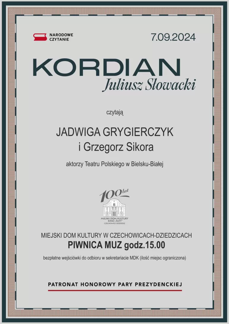 Narodowe czytanie "Kordiana" Juliusza Słowackiego w Miejskim Domu Kultury