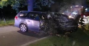 [FOTO] Samochód uderzył w drzewo. Kierowca w ciężkim stanie